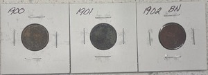 Three Different Indian Head Pennies - 1900, 1901, & 1902