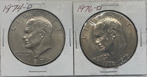 Two Eisenhower Dollars 1974-D & 1976-D