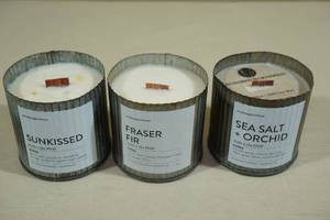lot 122 image: 3 Anchored Northwest Wood Wick Candles -Sea Salt  Orchid, Fraser Fir, Sunkissed