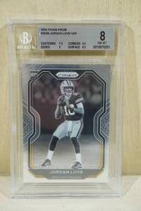 lot 163 image: 2020 Panini Prizm Jordan Love #363B Variant Rookie Football Card - Beckett 8