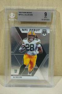 lot 164 image: 2020 Panini Mosaic AJ Dillon #279 Debut Rookie Football Card - Beckett 9