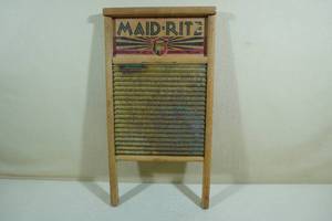 lot 268 image: Wood Frame Maid-Rite Washboard with Brass Insert