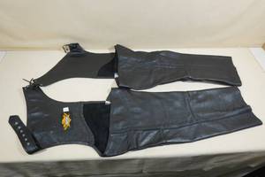 lot 309 image: Universal Rider Black Leather Chaps with Metal Accents - Ladies XL