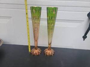 lot 3 image: Stunning Moser Floral Bohemian Glass Footed Vases