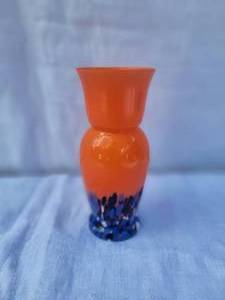 lot 12 image: Vintage Czech Glass Color Vase Orange & Blue Base