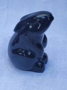 lot 42 image: Baccarat Black Glass Rabbit Figure