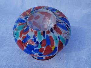 lot 81 image: Vintage Czech Colored Footed Vase Primary Color Dots