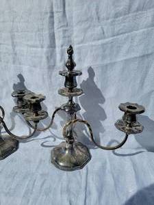 lot 133 image: Peirro Quadruple Plate 3 Light Candelabra Pair
