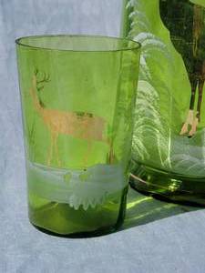 lot 125 image: Antique Victorian Hand Painted Elk Pitcher and Glass
