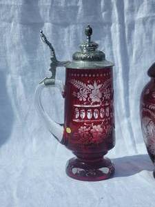 lot 113 image: Bohemian Ruby Cut to Clear Beer Stein and Lidded Vessel