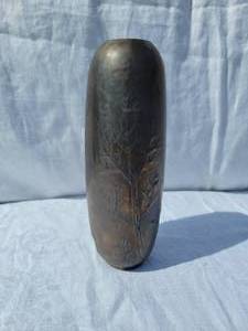 lot 112 image: Studio Bronze Glaze Pottery Branch Vase, Artist Signed