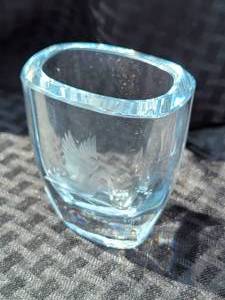 lot 107 image: Strombergshyttan Signed Stromberg Crystal Vase Engraved Swan Sweden MCM