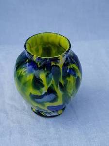 lot 98 image: Czech Yellow and Blue Mottled Glass Vase