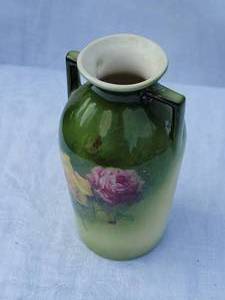 lot 97 image: Czechoslovakia Handpainted Rose Handled Vase