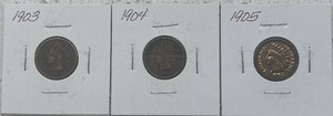 lot 9 image: Three Different Indian Head Cents - 1903, 1904, & 1905