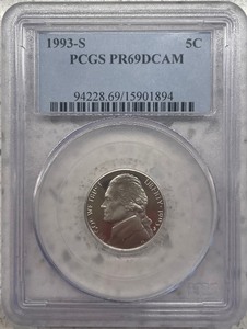 lot 20 image: 1993-S PCGS PR69 DCAM Jefferson Nickel