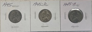 lot 28 image: Three Silver War Nickels - 1945 P, D, & S