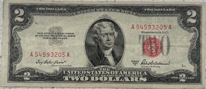 lot 51 image: 1953 A $2 Federal Note - A54593205A