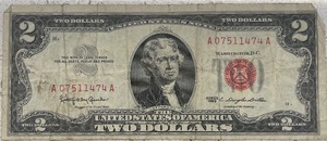 lot 49 image: 1963 $2 Federal Note - A07511474A