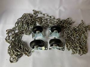 lot 224 image: Four New Casters Measuring 4.5 Tall with Two Locking and a 30 Foot Steel Chain