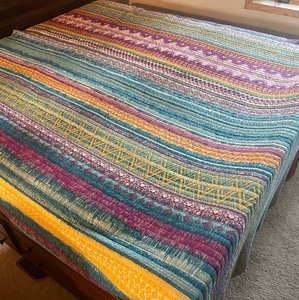 lot 50 image: Vibrantly Striped Reversible King Bedspread