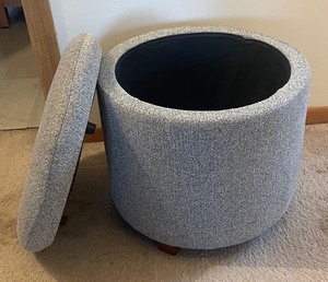 lot 52 image: Upholstered Gray Storage Ottoman