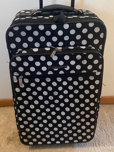 lot 68 image: Black and White Polka Dot Rolling Travel Suitcase  Luggage by Hercules