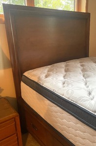 lot 77 image: Captains Wooden Queen Bed Frame with Storage Drawers
