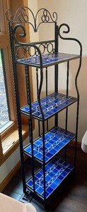 lot 39 image: Petite Bakers Rack with Cobalt Blue Tiled Shelves
