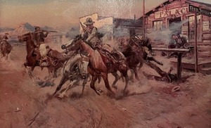lot 171 image: Smoke of a .45 Framed Print by Charles Marion Russell
