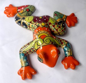 lot 184 image: Bright and Beautiful Hand Painted Terra Cotta Frogs from Mexico