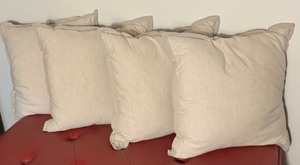 lot 159 image: Four Vibrant Multicolored Striped Toss Pillows