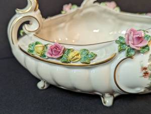 lot 133 image: Dresden Porcelain Floral Handled Bowl