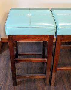 lot 3 image: Set of Four Blue Leather Counter Height Stools