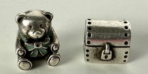 lot 427 image: Pandora Sterling Silver Teddy Bear & Pandora Sterling Silver Treasure Chest Charm