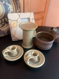 lot 11 image: Wonderful Collection of Art Pottery - Platter, Frame, Candlesticks, and more...