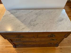 lot 31 image: Vintage Sideboard with Engraved Hardware, Marble Top