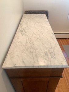 lot 1 image: Stately Antique Marble Topped Hutch  Sideboard  Buffet