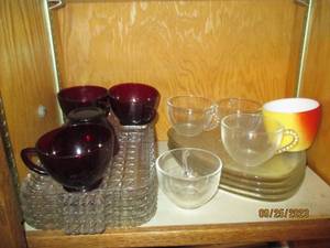 lot 166 image: Ruby Red depression glassware and o...