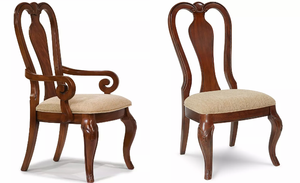 lot 24 image: Macys Evolution Solid Wood Queen Anne Arm & Side Dining Chairs