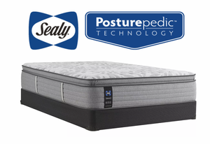 lot 5 image: Sealy Posturepedic Silver Pine 14 Soft Queen Euro Pillow Top Mattress