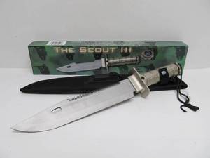 lot 16 image: Brand New Large 15 SCOUT III Survival Knife wCompass - Silver