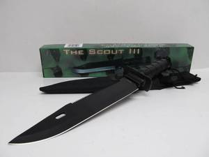 lot 17 image: Brand New Large 15 SCOUT III Survival Knife wCompass - Black