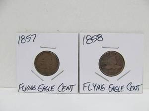 lot 78 image: 1857 & 1858 U.S. Flying Eagle Cents