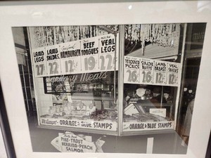 lot 183 image: Large Framed Vintage Butcher Shop Storefront Photo Print