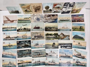 lot 186 image: Nice Lot of Antique Ocean Liners Ships & Air Ship Related Postcards