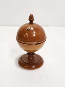 lot 219 image: Small Antique Burled Wood Pedestal ContainerTreen