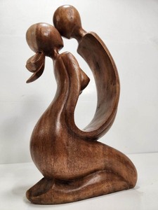 lot 232 image: Large Carved Wood Mother & Child Carving