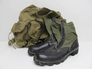 lot 108 image: Original US Military NOS Vietnam Jungle Boots & BAckpack