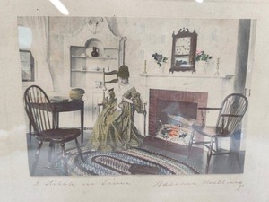 lot 269 image: Original Antique Color Print by Wallace Nutting - A Stitch in Time